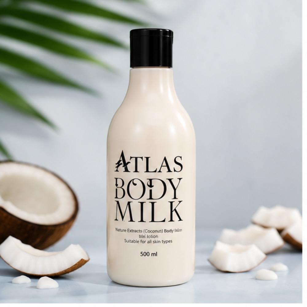 لوسیون و شیر بدن اطلس ATLAS Body Milk مدل Coconut مناسب آبرسانی و نرم‌کنندگی پوست