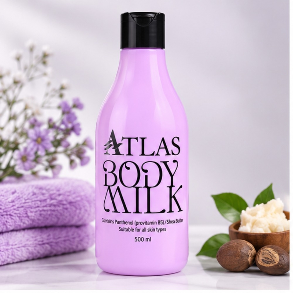 شیر بدن اطلس ATLAS Body Milk حاوی پانتنول و شی‌باتر، مناسب انواع پوست