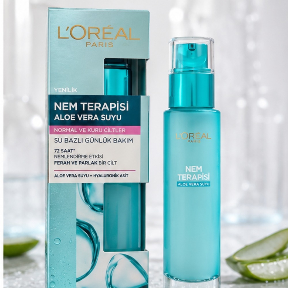 آبرسان صورت لوریال پاریس Hydra Genius Aloe Water حاوی آلوئه‌ورا و هیالورونیک اسید پوست مختلط تا حساس