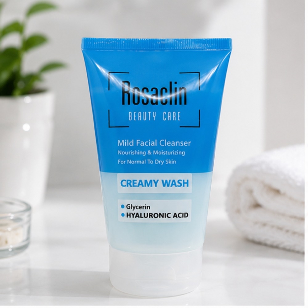 شوینده ملایم صورت پوست معمولی تا خشک Rosaclin Beauty Care Creamy Wash حاوی گلیسیرین و هیالورونیک اسید
