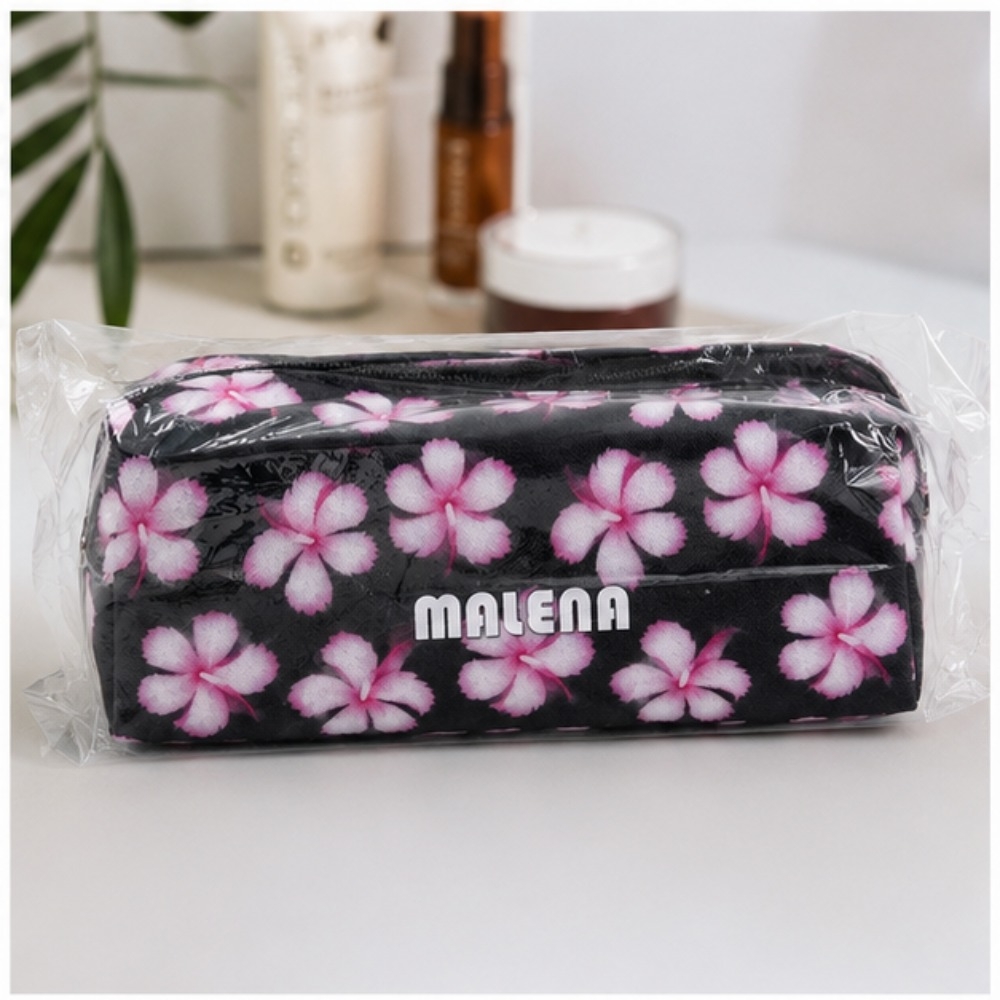 کیف آرایشی و بهداشتی مالنا Malena مدل Floral مشکی با طرح گل و زیپ‌دار